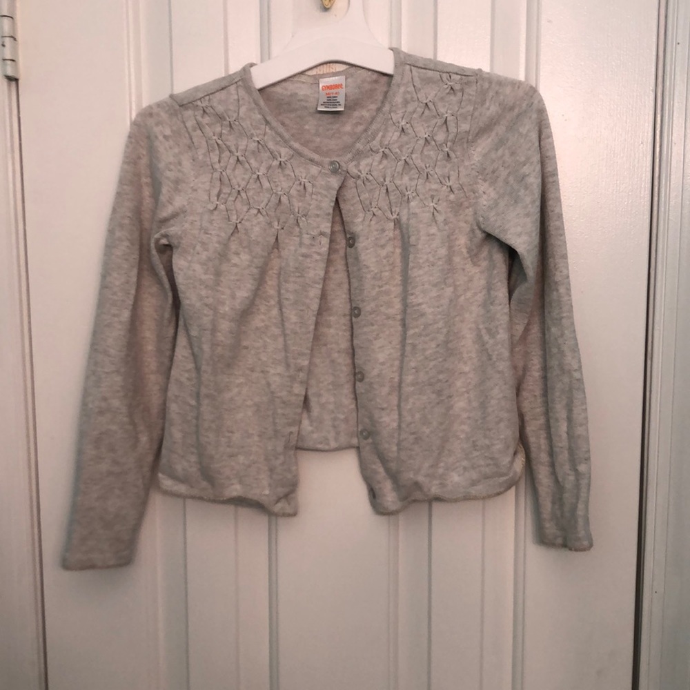 Light gray Gymboree cardigan with slight gold hem